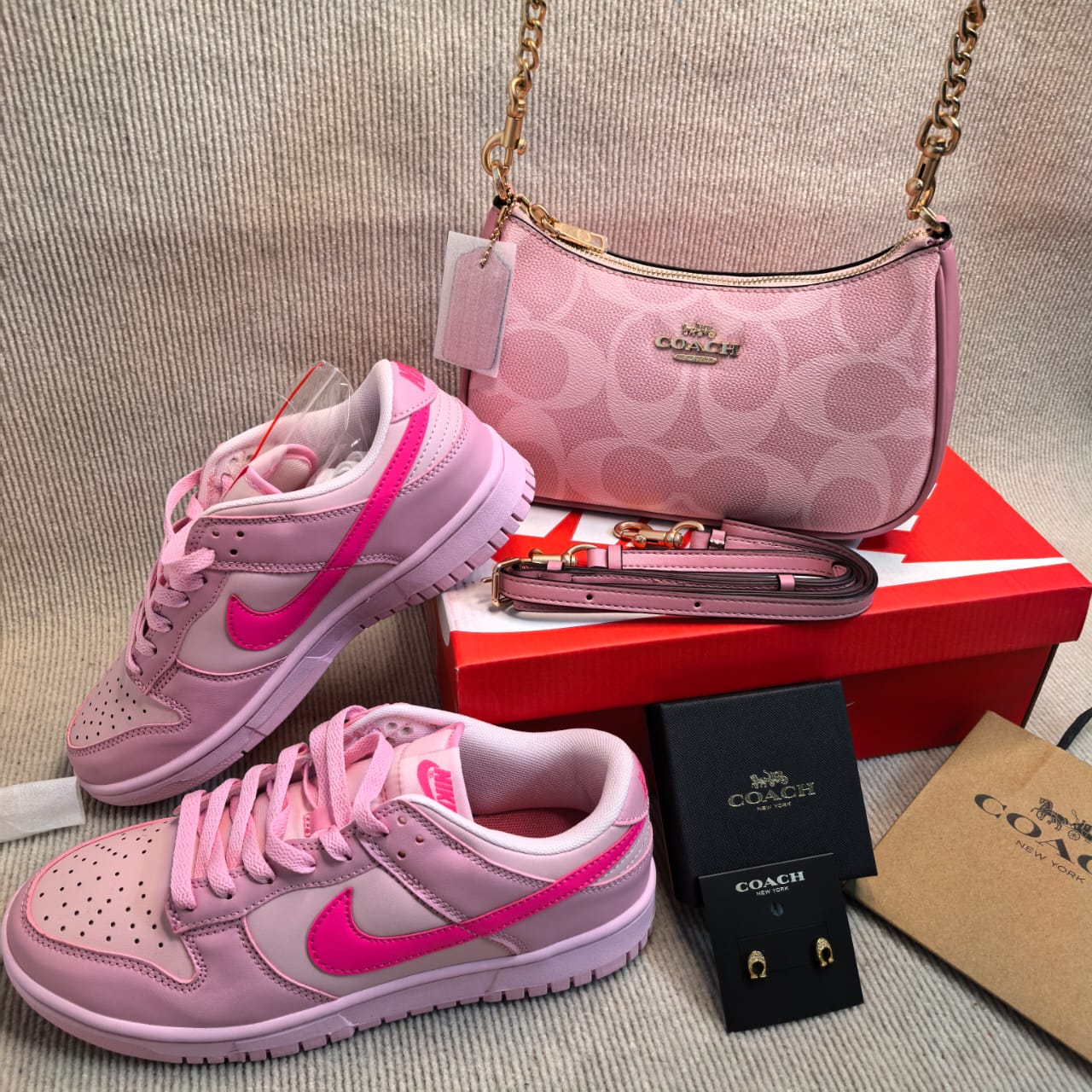Pink Nike Dunks + Coach Midi Purse
