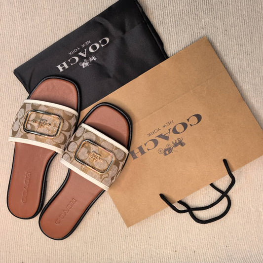 Brown, tan and Gold Coach sandals