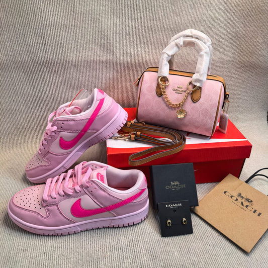 Pink Nike Dunks + Coach Handbag