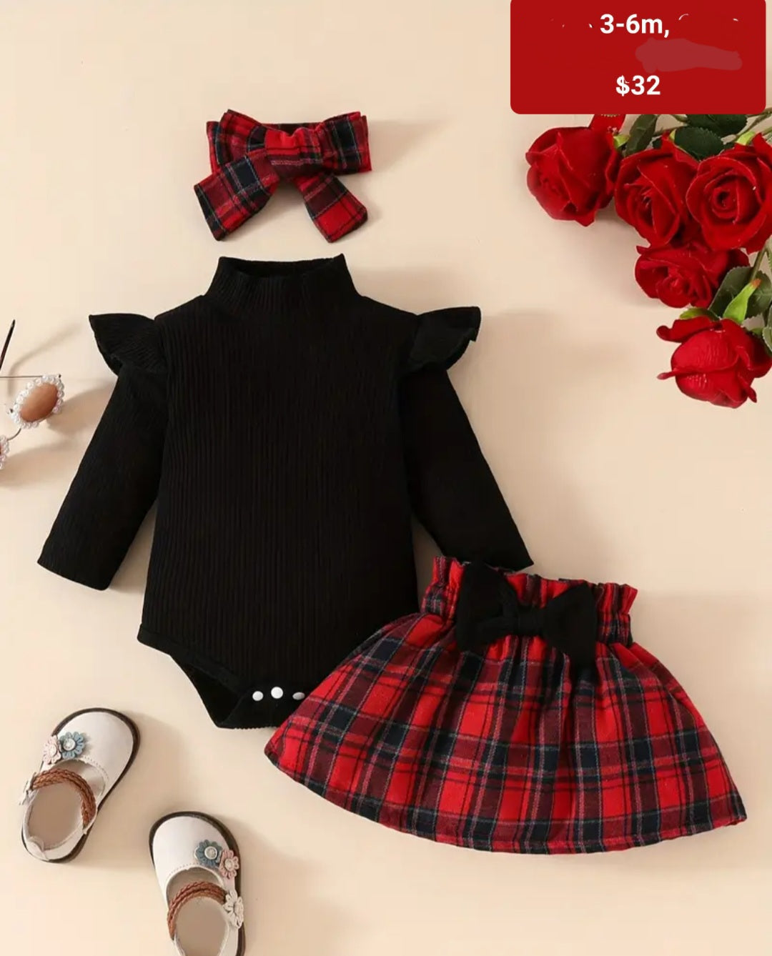 Infant red plaid 3 pc set