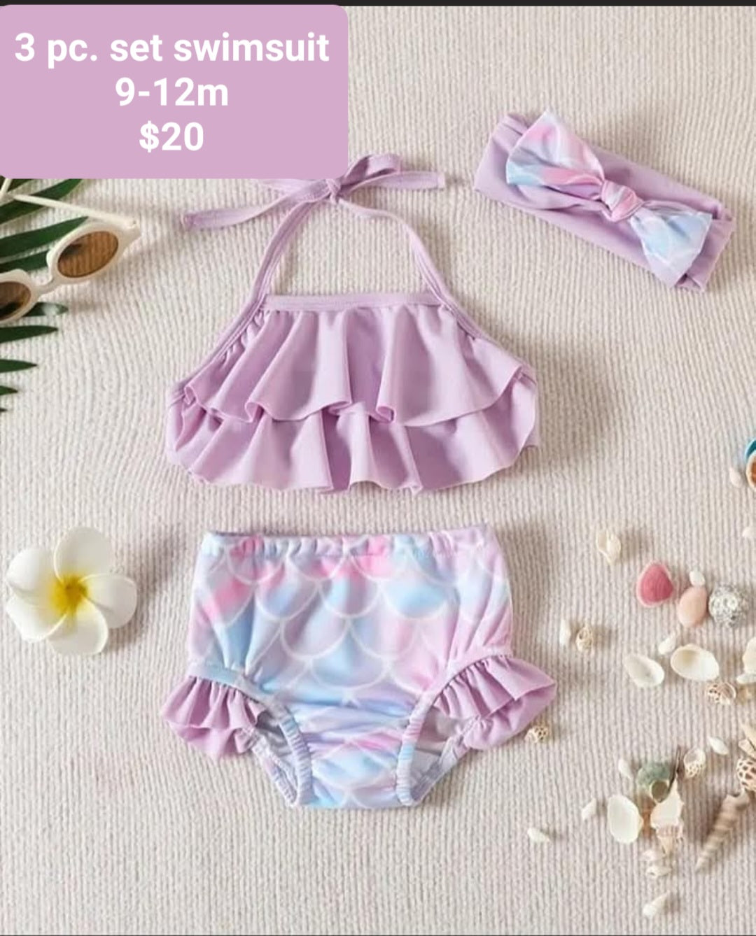 Infant purple 3 pc set. Swimsuit