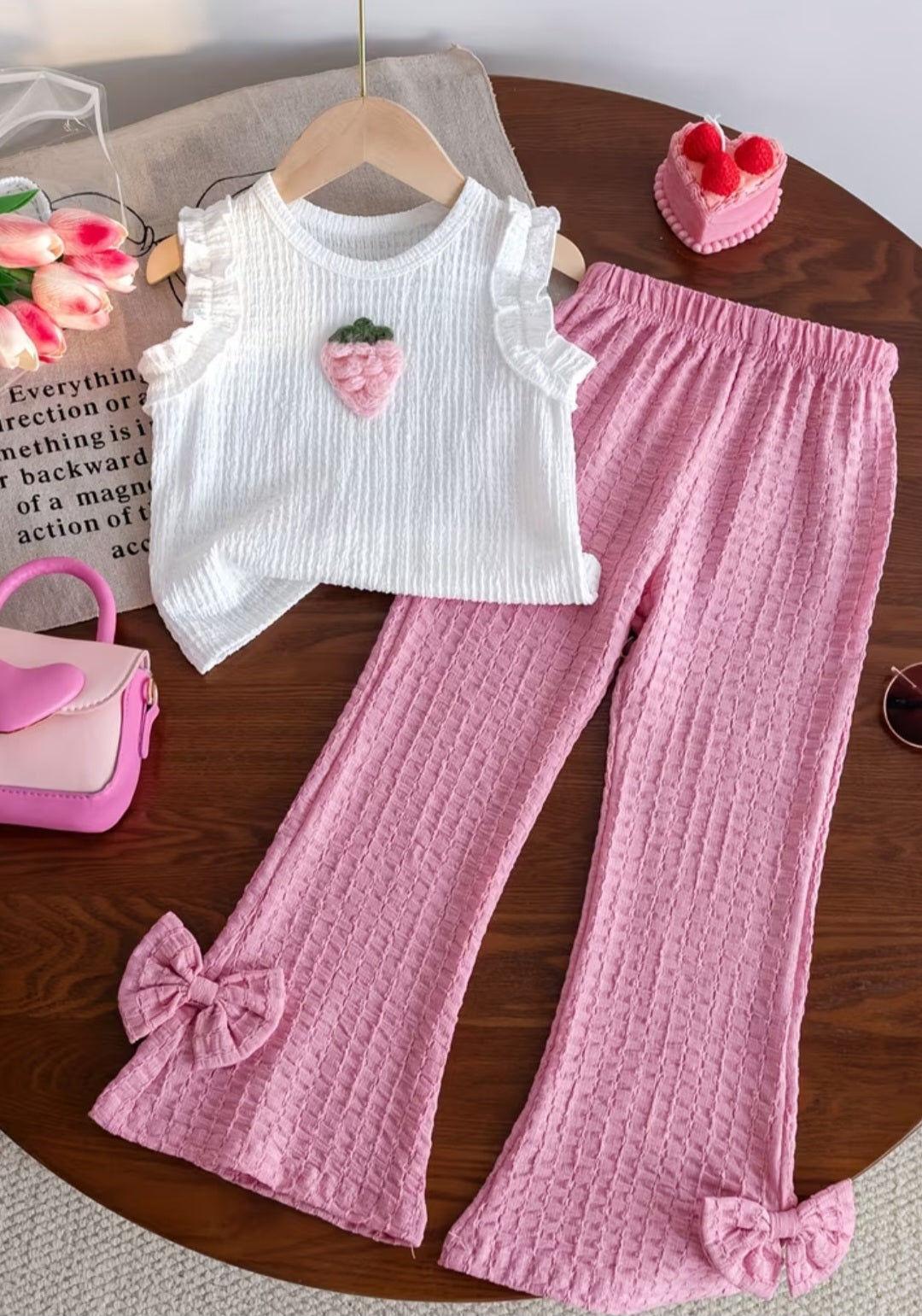 Pink Strawberry Sleevless Set