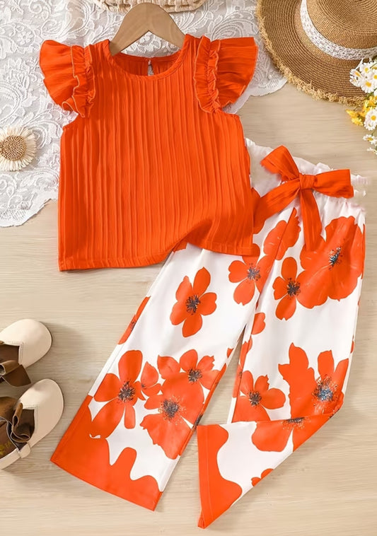Orange Ruffle Sleeve 2 pc. Set