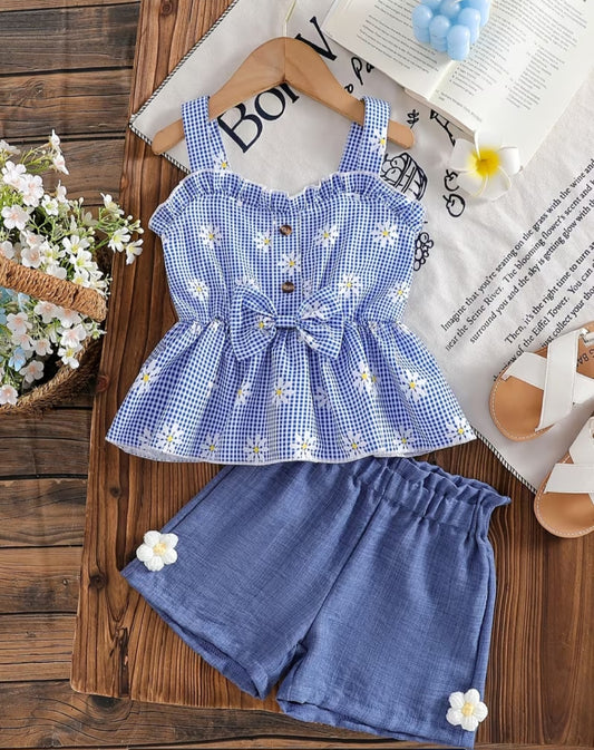 Faux Denim Shorts Set