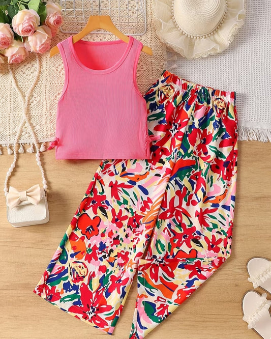 Pink big girl floral pants set