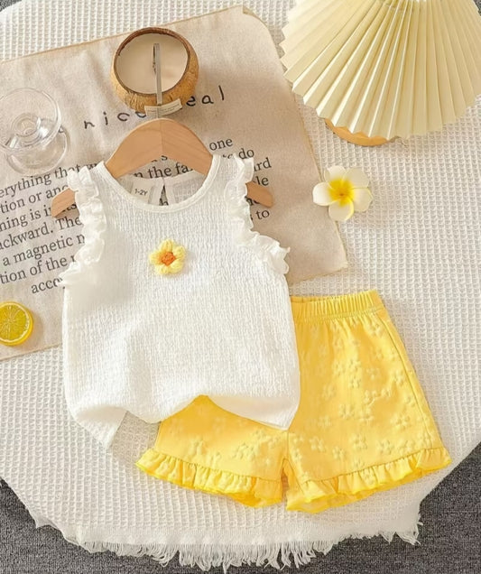 Yellow and White shorts set